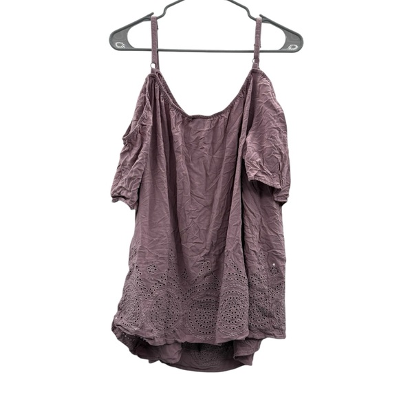 Torrid Eyelet Cold Shoulder Top Women’s Size 4X Plus Mauve Elderberry Challis - Picture 5 of 10